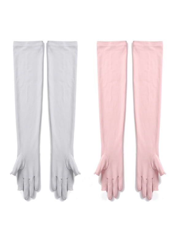 2 Pairs UV Long Sun Gloves Women's Sunblock Driving Gloves Non Slip Full Finger Arm Sun Protective for Outdoor Sports
