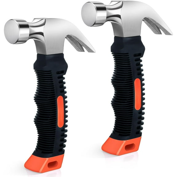 BlinkLLX 2 Pcs 8.8 oz Small Hammer All Purpose Claw Hammer Mini Nail Stubby Hammer with Soft Rubber Handle Camping Tools for Women Kids Home DIY Building Repair Woodwork Household (Orange)
