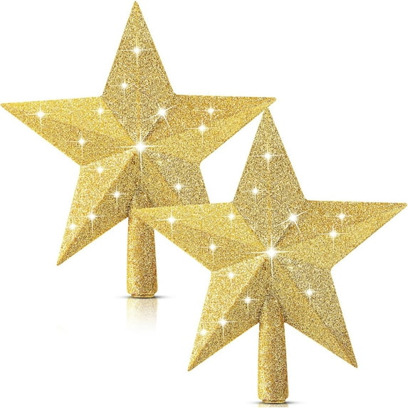 BlinkLLX 2 Pcs Glitter Christmas Tree Toppers Star 8 Inch Gold Star Christmas Tree Top Decoration for Holiday Christmas Tree Toppers for Xmas Party Indoor & Outdoor Decor