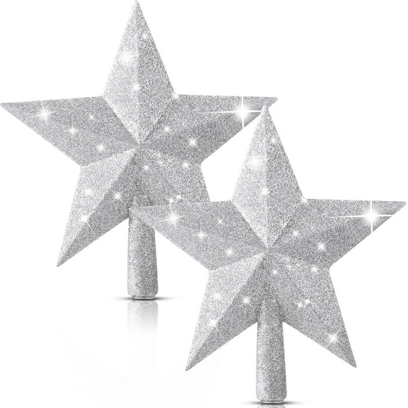 BlinkLLX 2 Pcs Glitter Christmas Tree Toppers Star 8 Inch Silver Star Christmas Tree Top Decoration for Holiday Christmas Tree Toppers for Xmas Party Indoor & Outdoor Decor