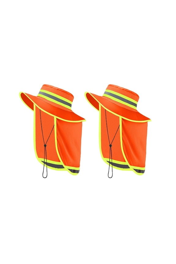 2 Pcs Reflective Safety Hat High Visibility Neck Flap Boonie Hat Wide Brim Work Hats Breathable Bucket Cap for Worker