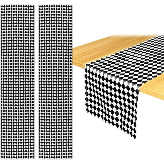 BlinkLLX 2 Pieces Checkered Table Runner 14.2 x 72 Inch Polyester Table Runner Black and White Tablecloths Checkerboard Racing Flag Party Decor Events Supplies