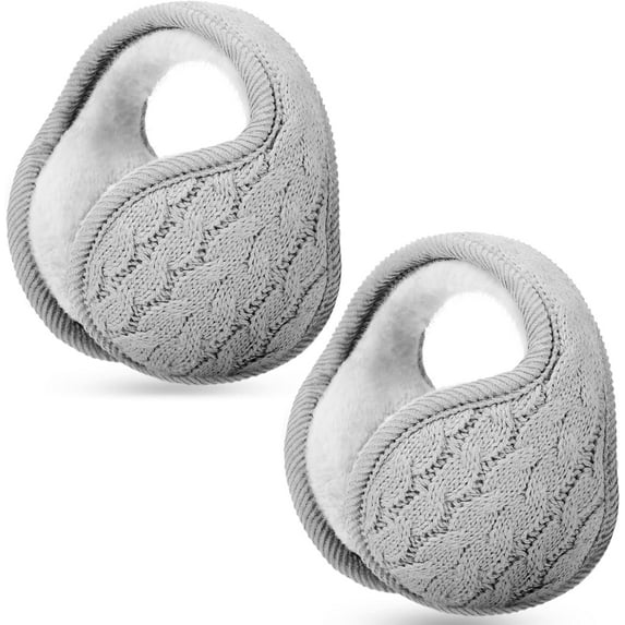 BlinkLLX 2 Pieces Foldable Ear Warmers Adjustable Knitted Earmuffs with Fuzzy Fleece Lining Unisex Furry Winter Earmuffs