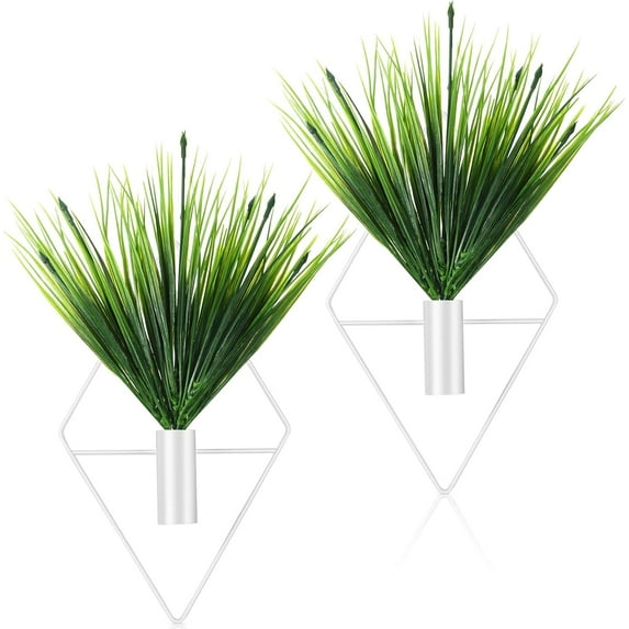 BlinkLLX 2 Pieces Wall Decor Hanging Planters with Artificial Plants Metal Hanging Vase Indoor Plants Holder Modern Boho Wall Art for Bathroom Bedroom Living Room Decor(White,Aquatic Plant)