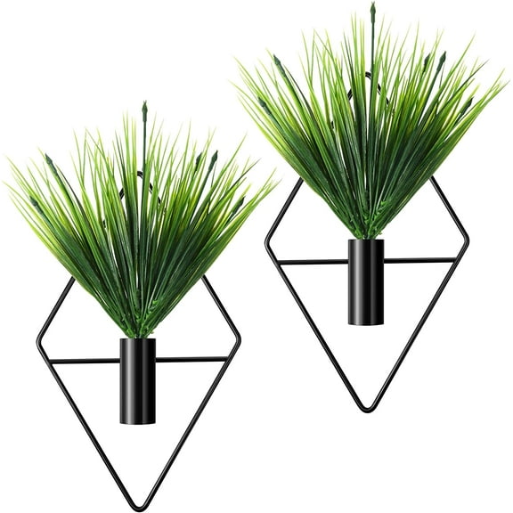 BlinkLLX 2 Pieces Wall Decor Hanging Planters with Artificial Plants Metal Hanging Vase Indoor Plants Holder Modern Boho Wall Art for Bathroom Bedroom Living Room Decor(Black,Aquatic Plant)