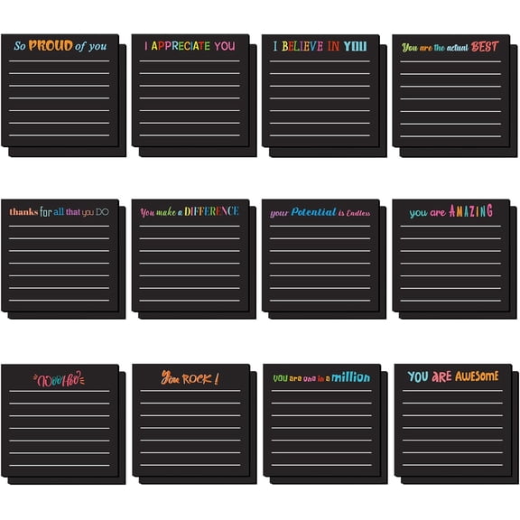 BlinkLLX 24 Pcs Inspirational Sticky Notes with Lines Cute Motivational Sticky Notes Pad Employee Appreciation Gifts Bulk for Teacher Nurse Coworkers Office Supplies 3 x 3''(Black,Appreciation)