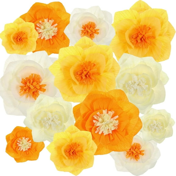 BlinkLLX 24 Pcs Tissue Paper Flowers, Crepe Paper Flowers Decorations 8" 10" 12" for Wedding Party Baby Bridal Shower Carnival Party Birthday Nursery Wall Decor (Gold, Yellow, Orange)