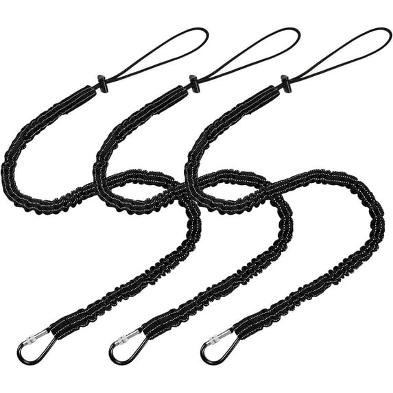 BlinkLLX 3 Pcs Tool Lanyard with Aluminum Screw Lock Buckle Retractable Bungee Cord 17.6lb 8kg Tough Adjustable Tether Tool Harness Fall Protection Tether for Construction(Black)