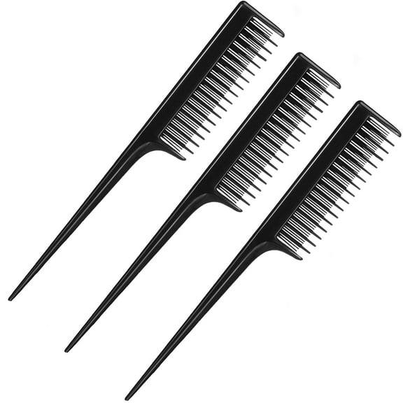 BlinkLLX 3 Pcs Triple Teasing Comb Rat Tail Tool Tease Layers Pintail Comb for Women Back Root Teaser Adding Volume Structure Styling(Black)