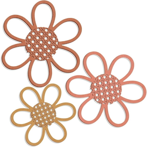 BlinkLLX 3 Pieces Boho Daisy Wall Decor Natural Rattan Flower Wall Hanging Art Wooden Boho Nursery Flowers Decor for Home Nursery