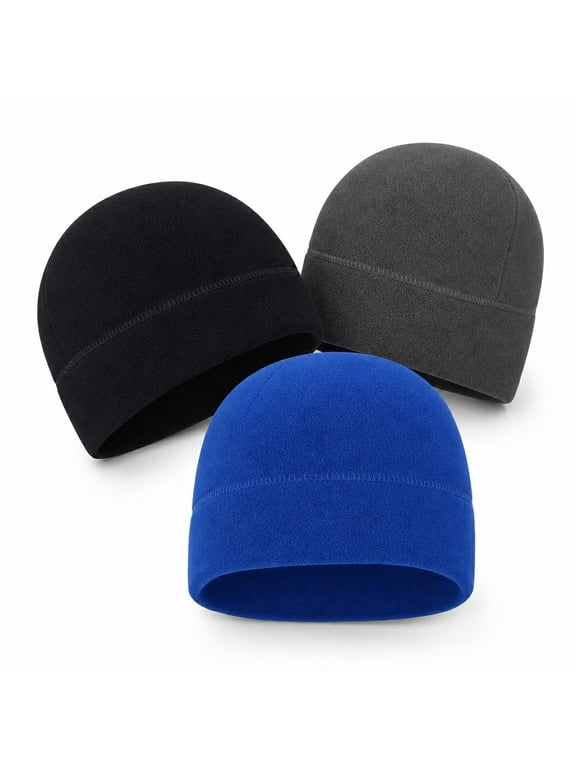 Warm Thick Windproof Fleece Winter Outdoor Beanie Hat, Assorted Colors, Unisex Adult, 3 Pack