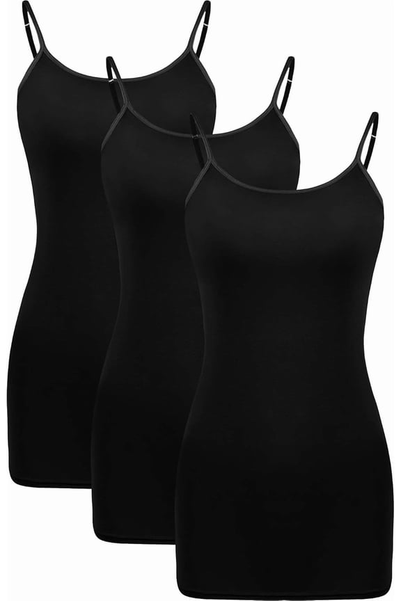 3 Pieces Women Basic Long Tanks Adjustable Spaghetti Strap Camisole Top