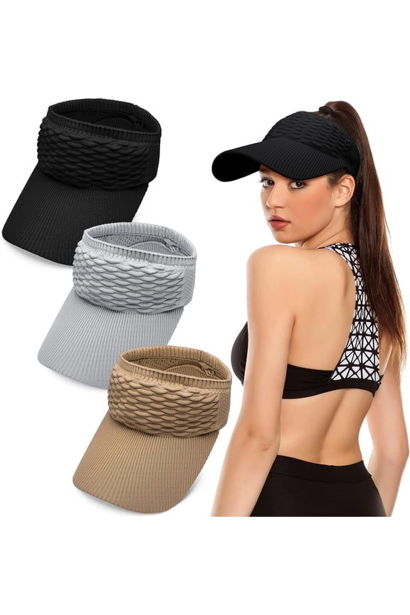 3 Pieces Women Sun Visor Hat for Women Knitted Hats Summer Beach Hat Elastic Sports Hat Empty Top Quick Drying Wide Brim Golf