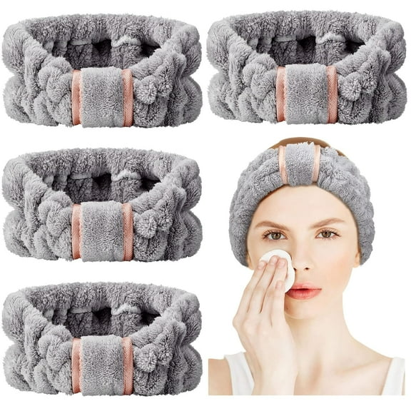 BlinkLLX 4 Pack Microfiber Headbands Spa Facial Headbands Makeup Head bands Elastic Terry Cloth Head Wrap for Women Girls Washing Face Makeup Shower Yoga Sports(Gray)