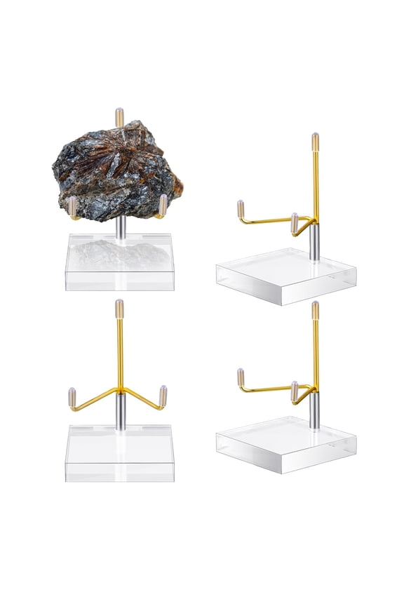 4 Pcs Acrylic Easel Stand Adjustable Metal Arm Display Stand Easel Mineral Display with Clear Acrylic Base for Gemstones Crystal Mineral Agate Plates (2.4 x 2.4 x 4.1 Inch)