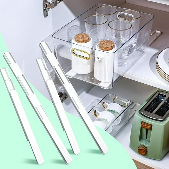 BlinkLLX 4 Pcs Adhesive Sliders for Cabinets Pull Out Drawer Organizer Accessories Basket Office Glide Cabinet Tracks Runner Adhesive Drawer Slides Pull Out Replace Guide Rail for Back to School