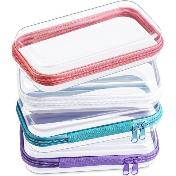 BlinkLLX 4 Pcs Hard Clear Zipper Case Transparent Cases for Snacks Makeup Bag Plastic Storage Box Containers for Building Blocks, Puzzles, Cosmetics(Multicolor,7.5 x 3.9 x 2 in)