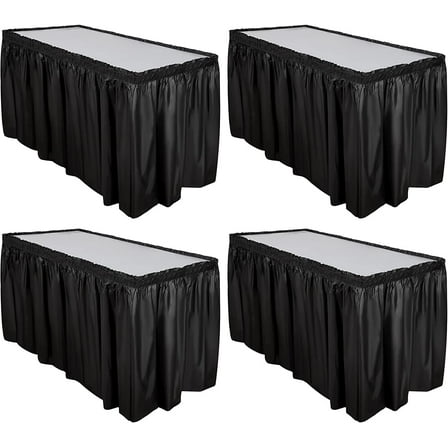 BlinkLLX 4 Pcs Plastic Table Skirt 29 Inches x 14 ft Disposable Table Skirt for Rectangle Tablecloth Wedding Shower Birthday Party Banquet(Black)