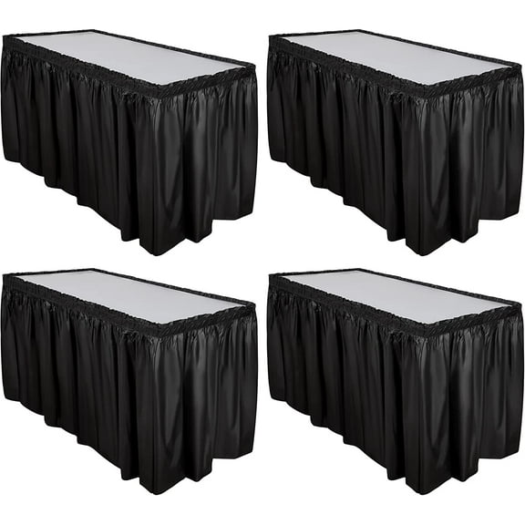 BlinkLLX 4 Pcs Plastic Table Skirt 29 Inches x 14 ft Disposable Table Skirt for Rectangle Tablecloth Wedding Shower Birthday Party Banquet(Black)