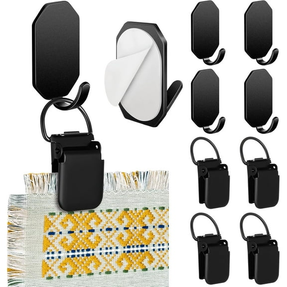 BlinkLLX 4 Set Tapestry Wall Hanging Clips Self Adhesive Wall Hanger Textile Art Decoration Metal Clips for Hanging Rugs Carpet Display,Black