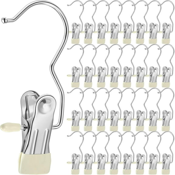 BlinkLLX 40 Pcs Boot Hangers Clips Laundry Hooks Hanging Stainless Steel Clothes Pins Portable Clip Hangers for Closet Travel Socks Pants Handbags Hats Towels (Beige)