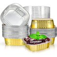 thumbnail image 1 of BlinkLLX 40 Sets Square Aluminum Foil Cake Pan 130 ml/ 4.4 Ounces Mini Disposable Dessert Cupcake Cup Pan with Lids Flan Baking Cups for Wedding Birthday Party(Golden), 1 of 11