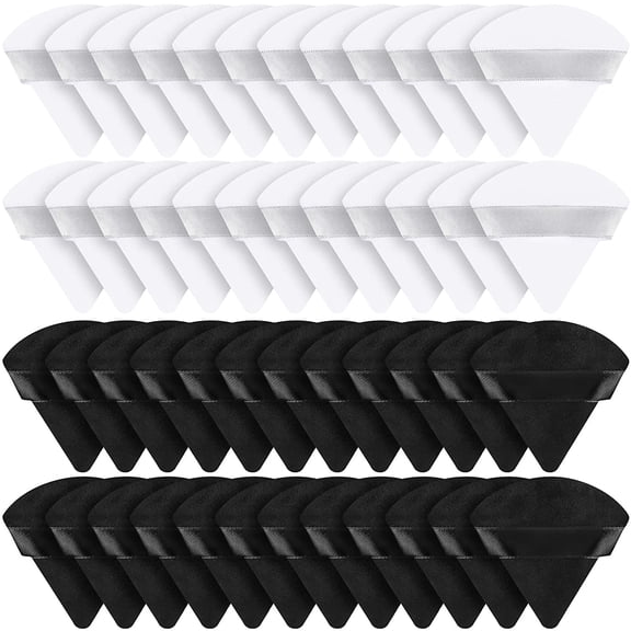 BlinkLLX 48 Pcs Velour Triangle Powder Puff Soft Velour Makeup Puff for Face Powder Makeup Triangle Sponges for Wet and Dry Cosmetic Foundation Loose Mineral Body Makeup Tool(Black, White)