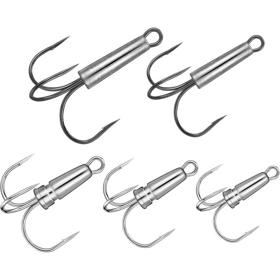 BlinkLLX 5 Pcs Treble Hooks Snagging Weighted Triple Barbed Fish Hook Carbon Steel Fishing Hooks 5 Sizes 0.8oz 1.1oz 1.4oz 2oz 2.6oz for Big Salmon Trout Bluefish Catfish Tuna Trolling