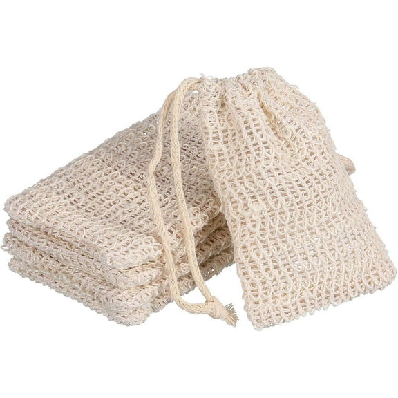 BlinkLLX 5 Pieces Soap Saver Bag Natural Sisal Exfoliating Soap Pouch for Foaming and Drying, Shower, Scrubber(9 x 14 cm,Beige)