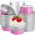 thumbnail image 1 of BlinkLLX 50 Pcs Baking Cups with Lids, 1.6 oz Muffin Cupcake Liners Aluminum Foil Mini Cake Pans Small Disposable Ramekins Flan Containers with Lids for Weddings, Birthday, Various Holiday (Pink), 1 of 11