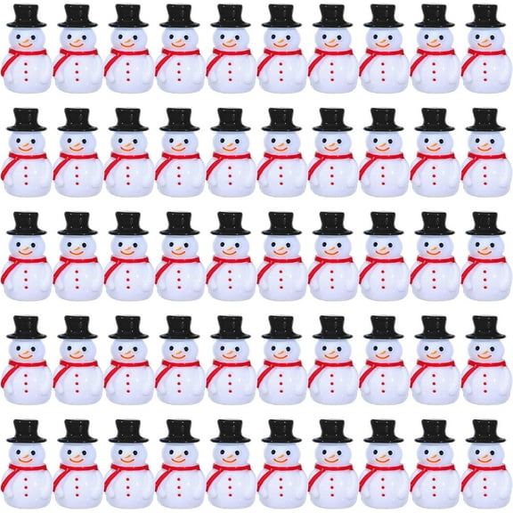 BlinkLLX 50 Pcs Mini Snowman Figurines Christmas Tiny Resin Snowman Decoration with Hat Xmas Micro Landscape Ornament Garden Accessories Mini Winter Ornaments for Crafts DIY Xmas Party
