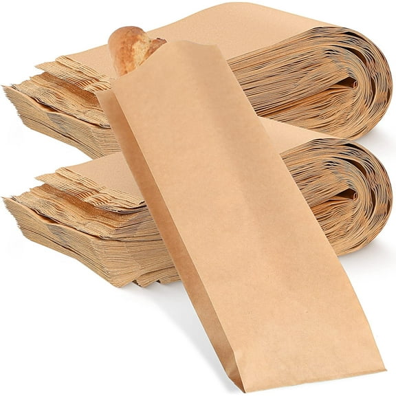 BlinkLLX 50 Pieces Paper Bread Bag Paper Storage Bags Disposable Homemade Long Bread Cookie Packaging for Bakery or Food Baking, 4.5 x 2.5 x 16 Inches(Brown)