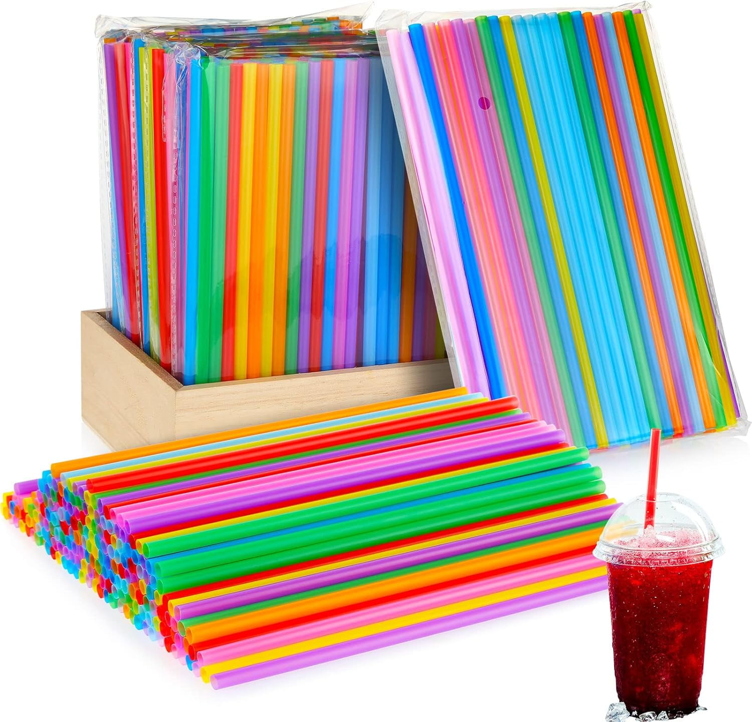 BlinkLLX 500 Pcs Colorful Disposable Drinking Plastic Straws Bulk, 0.24 ...