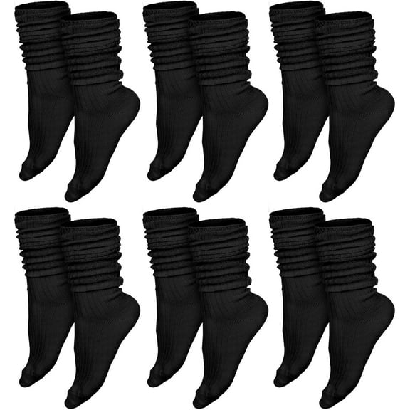 BlinkLLX 6 Pairs Women Slouch Socks Thigh High Boot Cotton Scrunch Stacked Socks Long Striped Winter Stockings for Woman