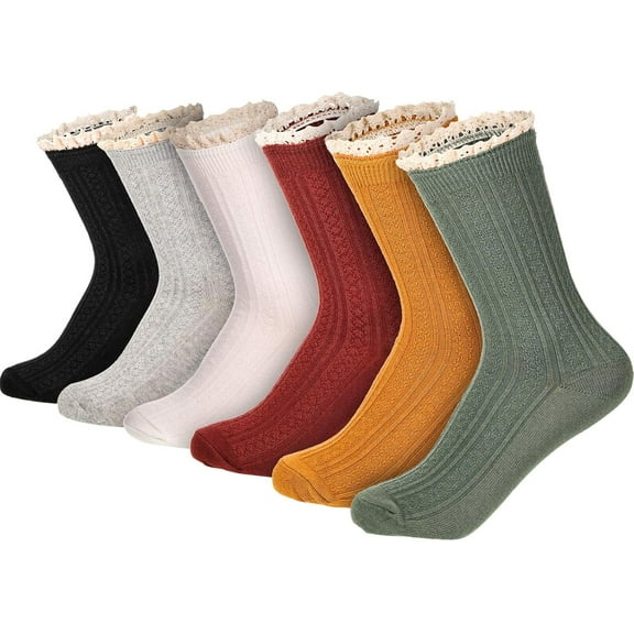 BlinkLLX 6 Pairs Women's Lace Ruffle Frilly Boot Socks - Vintage Cute Trim Ankle Cotton Knit Socks