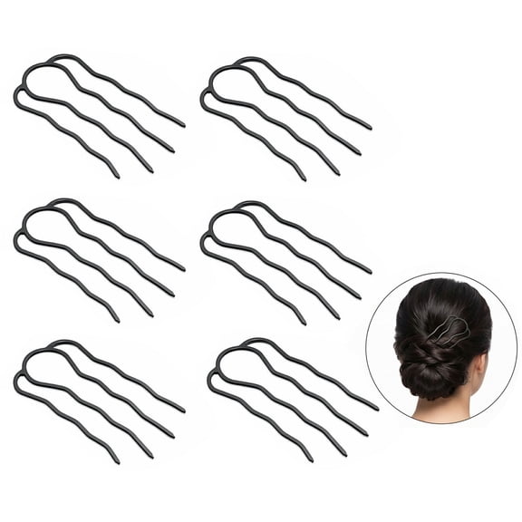 BlinkLLX 6 Pcs French Hair Pin Metal Hair Forks Clip U Shaped Updo Bun Comb Hairpins 4 Prong Twist Side Comb for Buns Women Styling Accessories(Black)