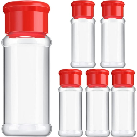 BlinkLLX 6 Pieces Plastic Salt and Pepper Shakers with Lid 3.5 oz Clear Spice Seasoning Bottle Containers Moisture Proof Dispenser for Storage Salt Sugar Spice Herbs and Powders(Red)