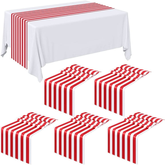 BlinkLLX 6 Pieces Striped Table Runner Wedding Polyester Table Decor Red White Striped Design Tablecloth Elegant Decor for Indoor Events Family Dinner Outdoor Banquet Parties (12 x 72 Inch)
