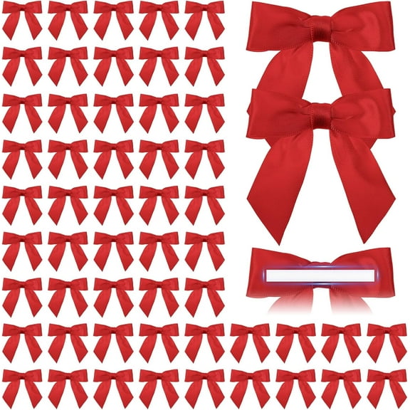 BlinkLLX 60 Pcs Satin Ribbon Bows 3 x 3 Inches Self Adhesive Satin Bows for Gift Wrapping Premade Ribbon Bows with Double Sided Tape for Crafts Birthday Christmas Party Gift Wrap(Red)