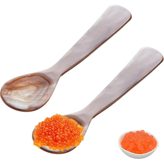 BlinkLLX Caviar Spoons Mother of Pearl Spoons with Hand Craft W Round Handle Mop Coffee Pink Color for Caviar, Egg, Ice Cream, Coffee, Restaurant Serving (2 Pcs,3.54 Inch)