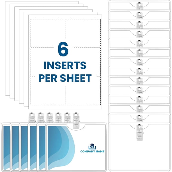 BlinkLLX Customizable Name Badge Holders (3"x4") 30-Pack with Clips & Inserts for Conferences & Events