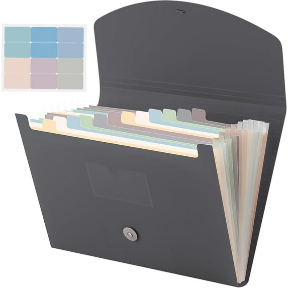 BlinkLLX Expanding File Folder 13 Pockets File Organizer with Labels A4 Letter Size Receipt Document Organizer Plastic Expandable Filing Folders for Office, Home(Gray)