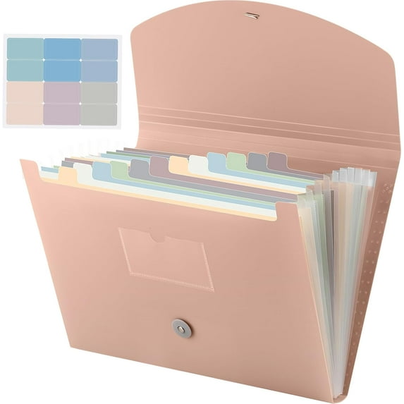 BlinkLLX Expanding File Folder 13 Pockets File Organizer with Labels A4 Letter Size Receipt Document Organizer Plastic Expandable Filing Folders for Office, Home(Pink)