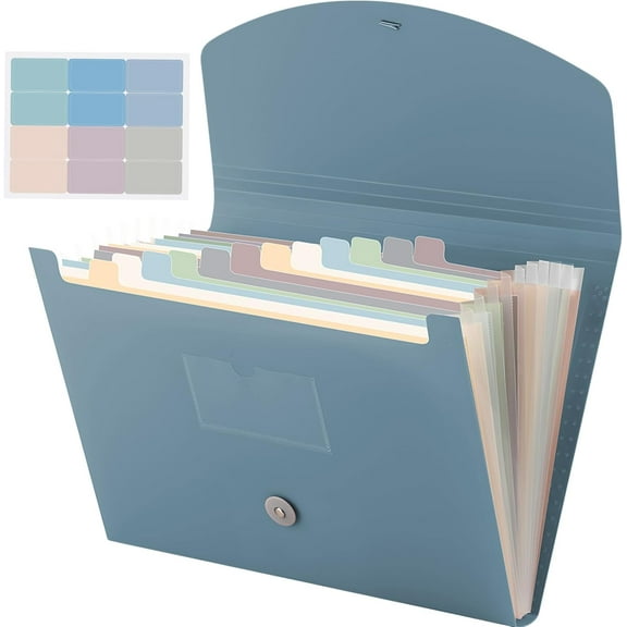BlinkLLX Expanding File Folder 13 Pockets File Organizer with Labels A4 Letter Size Receipt Document Organizer Plastic Expandable Filing Folders for Office, Home(Blue)