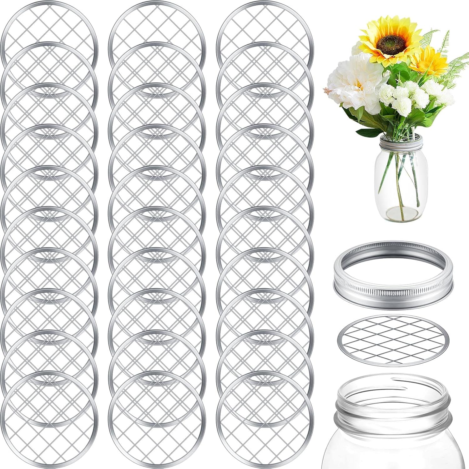 BlinkLLX Jar Lids - Wide Mouth Metal Flower Lid Inserts with Straw Hole ...