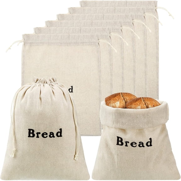 BlinkLLX Linen Bread Bags - Reusable Bread Storage for Homemade Loaves & Pastries - Unbleached, 12 x 15 Inch - Perfect for Bakery, Picnic, Wedding & Camping (6 Pieces)
