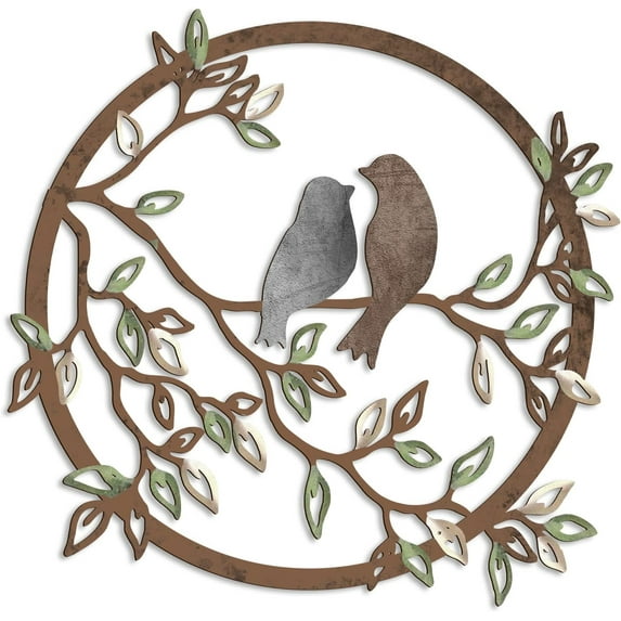 BlinkLLX Metal Wall Art Bird on Tree Branch Silhouette Bird Art Decor for Living Room Garden Bedroom Office Home Wall Housewarming Party Decor(Dark Color)