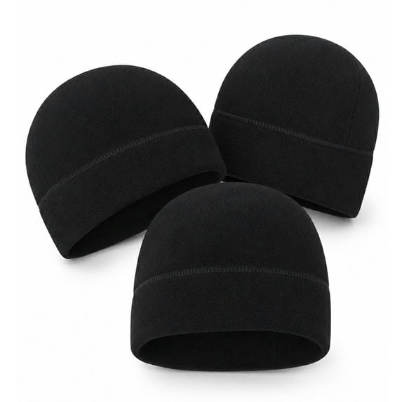 BlinkLLX Soft Winter Warm Thick Windproof Fleece Casual Outdoor Skiing Skull Cap Beanie Watch Cap Black Men Women Adult Unisex 3 Pieces