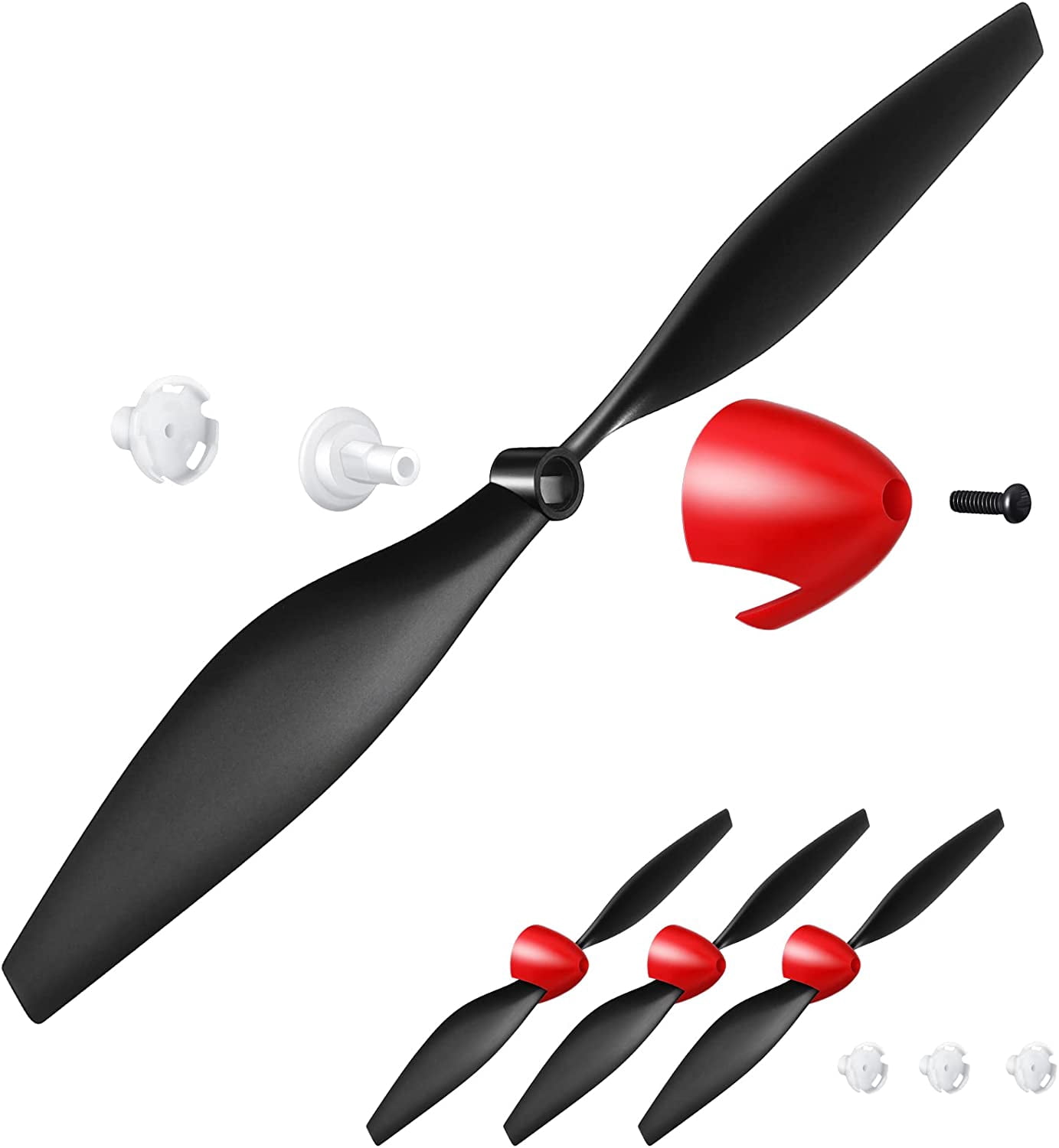 3 Sets Replacement 3-Blade Propellers For 761-11 BF109 RC Plane - With Carbon Nose Cone, Savers & Adapters