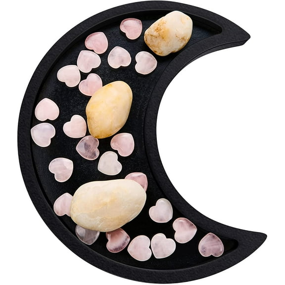 BlinkLLX Walnut Wood Crystal Tray Wooden Moon Organizer Vintage Style Crystal Dish Tray Decorative for DIY Home Dessert Cupcake Biscuit Snack, 9.4 x 4.5 Inch(Black)